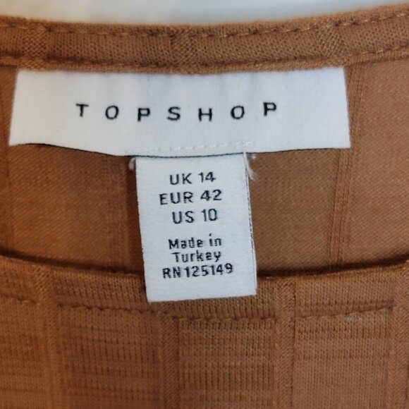 Topshop Tan Ribbed Long Sleeve Midi Dress with Waist Tie | Size 10 - Picture 9 of 12